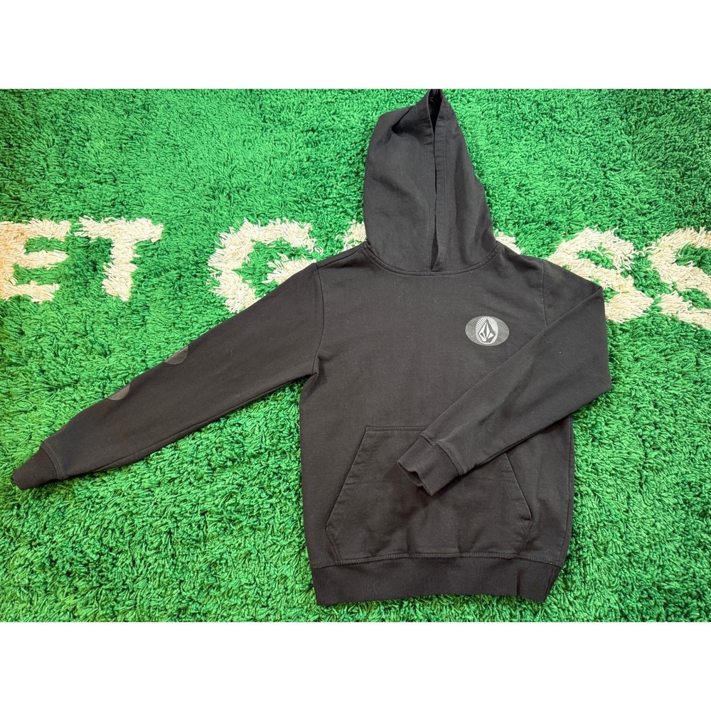 Volcom Hoodie Boys Large Black Like New Stone Logo Sleeve Graphic C4102100